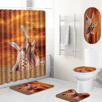 

Starfish Shell Bathroom Mat Shower Curtain Five-Piece Toilet Carpet Kitchen Mat
