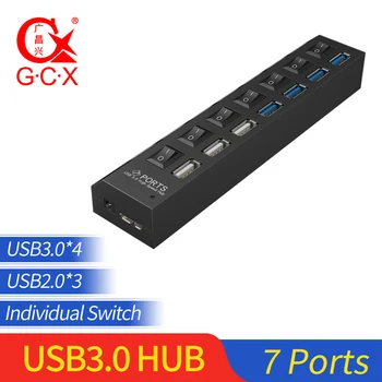 

USB 3.0 Hub multi USB2.0 Splitter High Speed 5Gbps USB Adapter 7 Ports With on/off Individual Switch For PC Computer Accessories