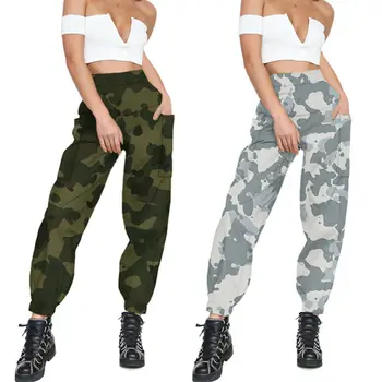 

Fashion Women High Waist Hip Hop Dance Tapered Cargo Camouflage Sports Jogger Pants Trousers Harem Baggy Jogging Sweatpants