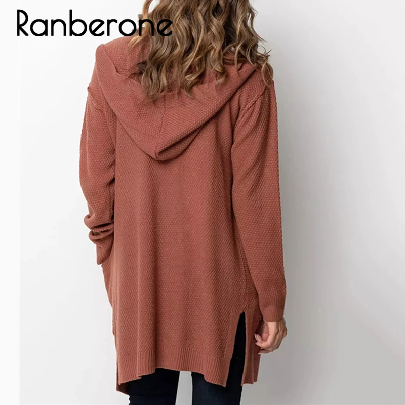 Ranberone Knitted Long Cardigan Sweater Women Pockets Korean Style Hooded Harajuku Cashmere Cardigan Winter Women Coat Fall 2019 Ranberone Knitted Long Cardigan Sweater Women Pockets Korean Style Hooded Harajuku Cashmere Cardigan Winter Women Coat Fall 2019