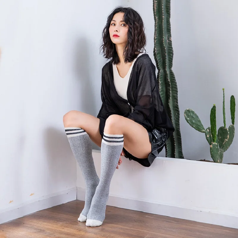 

New Student Long Socks Anti Slide Fashion Casual Striped Girls Stockings Female Cotton Knee Socks Women