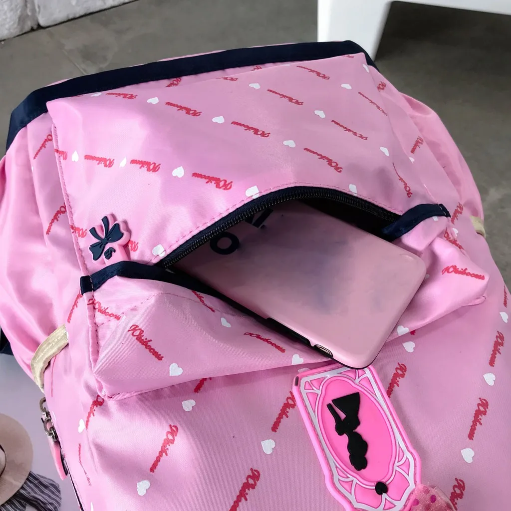New Anti-theft Bag Women Three-Piece School Bag Print Backpack Bow Canvas Travel Backpack Tote Bag Student School Shoulder Bag