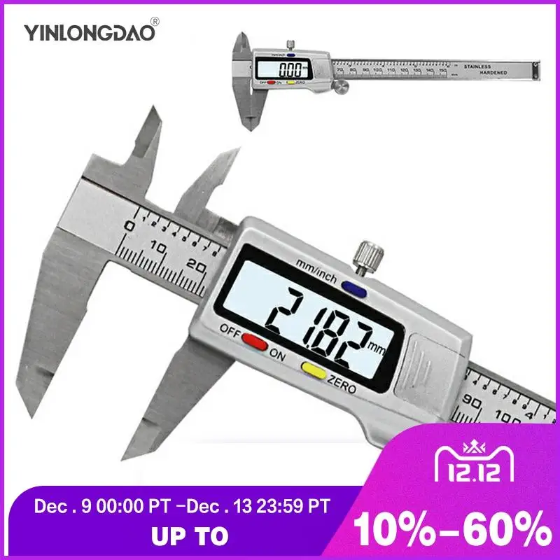 

Digital Vernier Calipers150mm 6inch LCD Electronic Carbon Fiber Gauge Height Measuring Instruments Micromete Stainless Steel