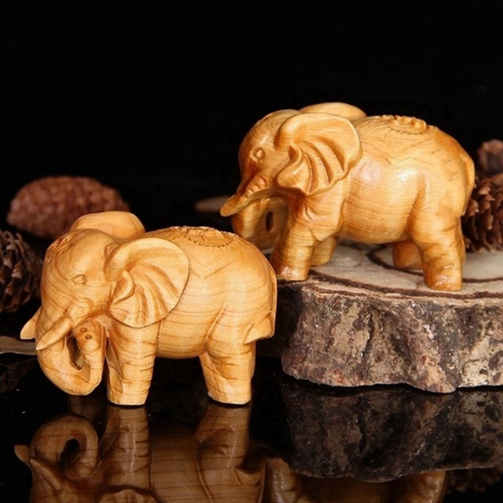 Thuja Wood Elephant Miniature Figurines Decoration