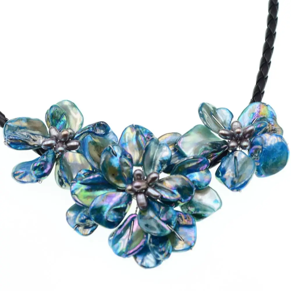 Wholesale Love Blue Turquoises Shell Flower Choker Necklace for Women Wedding Jewelry Accessories