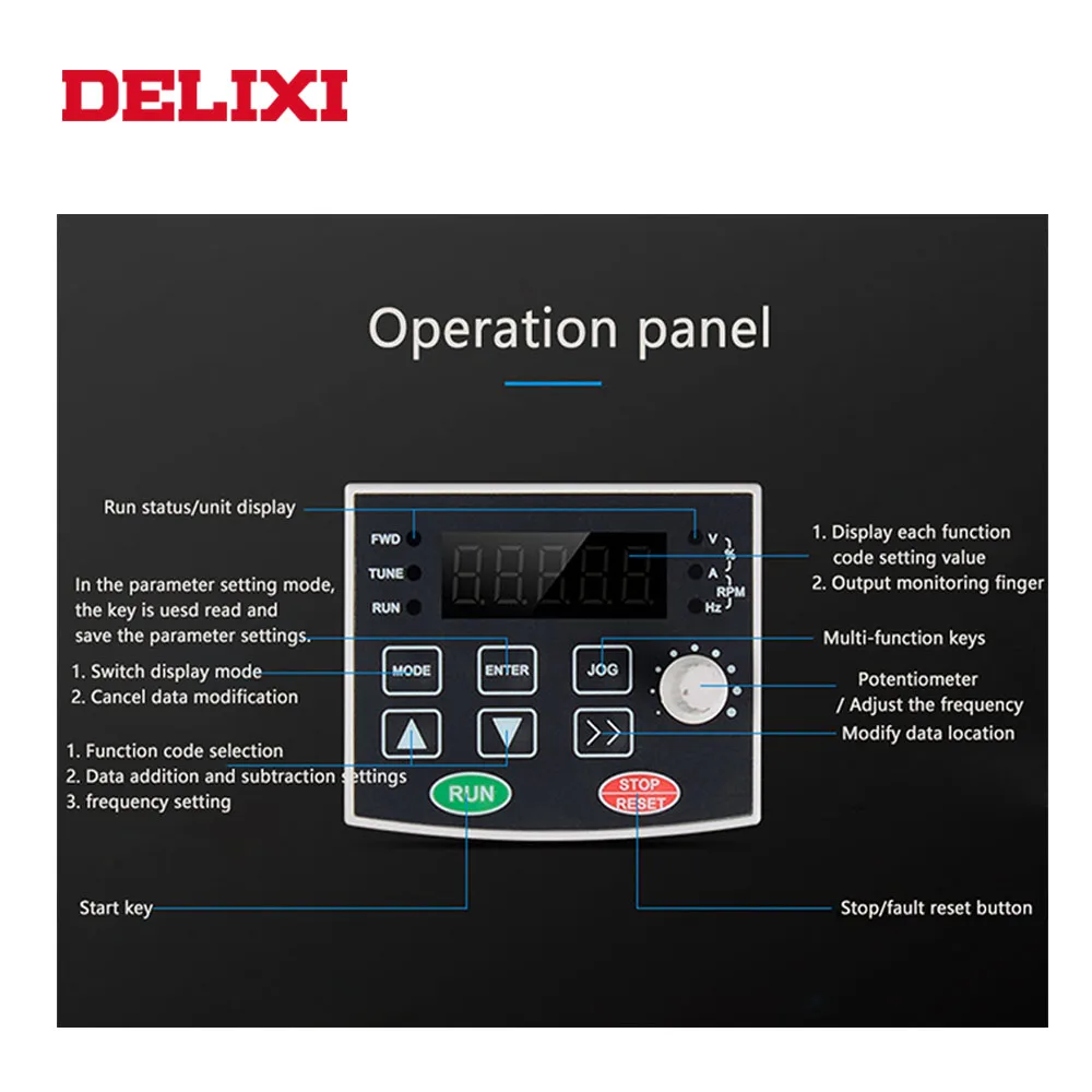 DELIXI frequency inverter 3 phase AC 380V 0.75KW/1.5KW/2.2KW Adjustable Speed Control 50HZ 60HZ converter drives VFD for motor