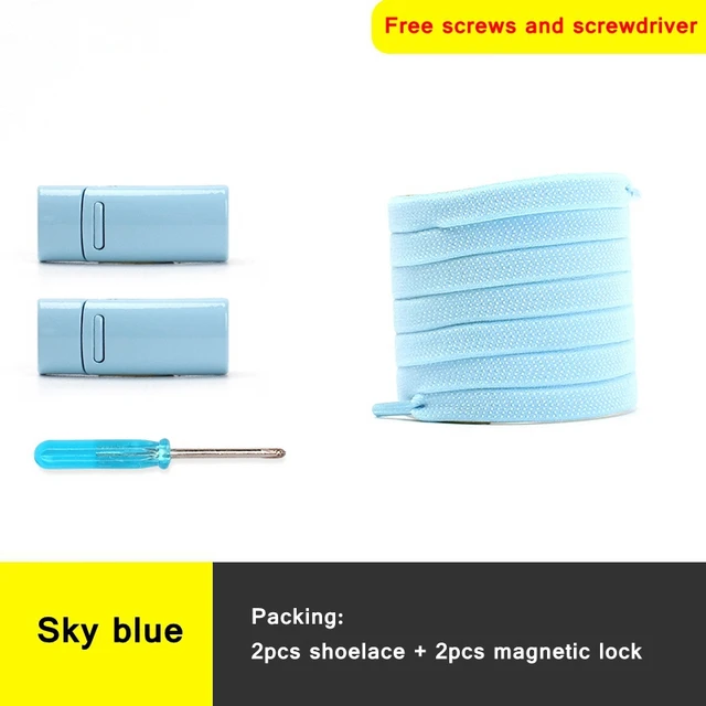 1 second No tie shoelace 24Color Elastic shoelaces Magnetic metal lock Quick wear in Flat Suitable for all shoes Lazy laces sky blue