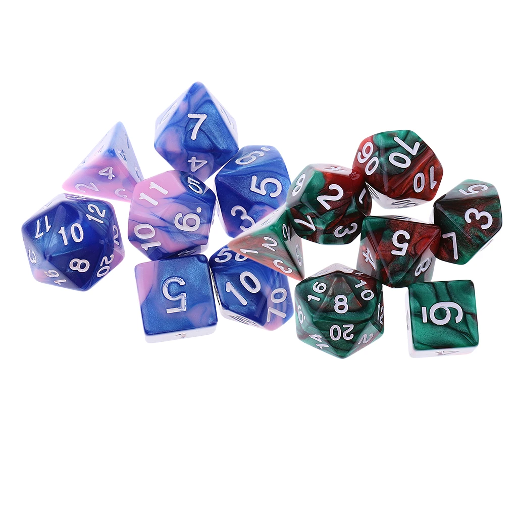 14x Two Color Polyhedral Dice for Dungeons and Dragons Party Casino Game Toy