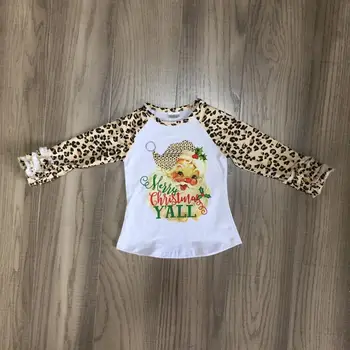 

baby girls clothes girls Christmas raglans santa claus t shirts with leopard print sleeve baby girl cute top cotton raglans