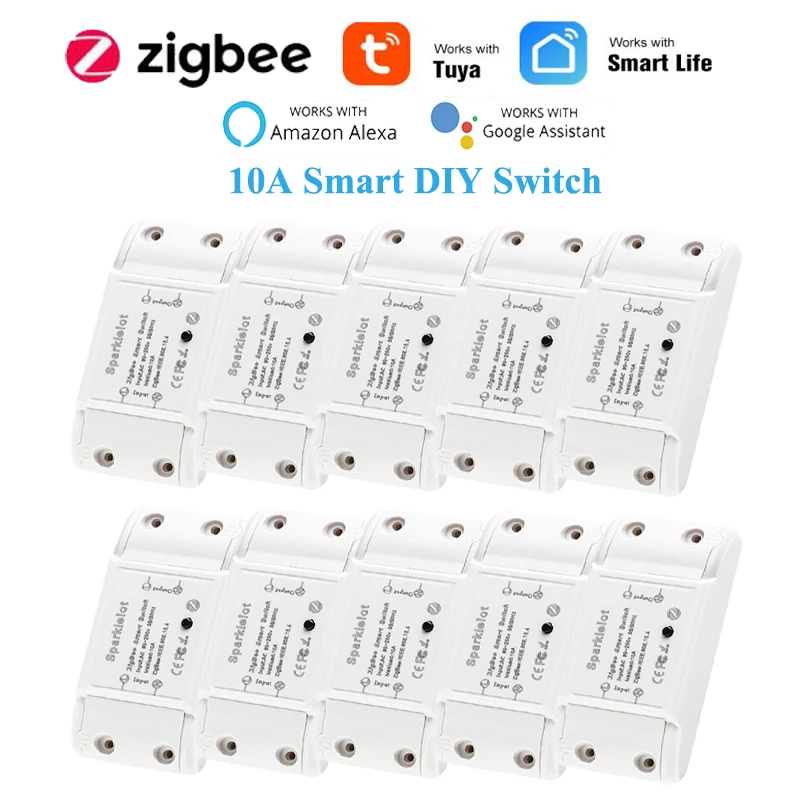 1-8PCS Tuya ZigBee Relay 10A Smart DIY Switch Smartlife APP Remote Control Smart Home Work with Alexa Google Home Hub Required