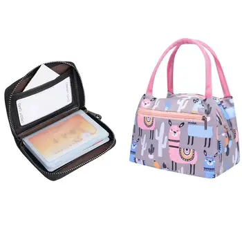 

netically Shielded RFID Men and Women Leather Multifunction Card Package with Portable Insulated Lunch Bag