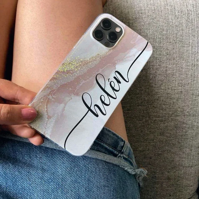 Funda De Silicona Personalizada Para IPhone - Estilo Mármol Con Nombre Grabado, Compatible Con Varios Modelos