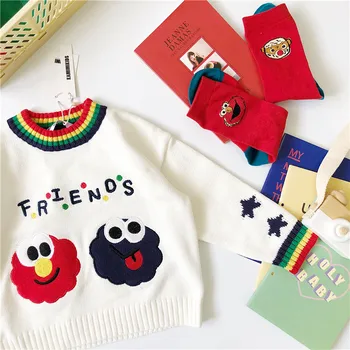 

Tonytaobaby Cartoon Patch Embroidery Foreign Style Boys and Girls Rainbow Thread Sweater Autumn