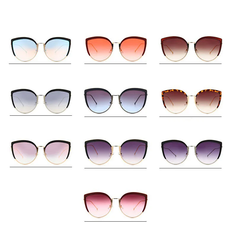 Новинка, стильные металлические солнцезащитные очки кошачий глаз, европейский и американский стиль, большая оправа, женские солнцезащитные очки, зеркальные, стильные солнцезащитные очки
