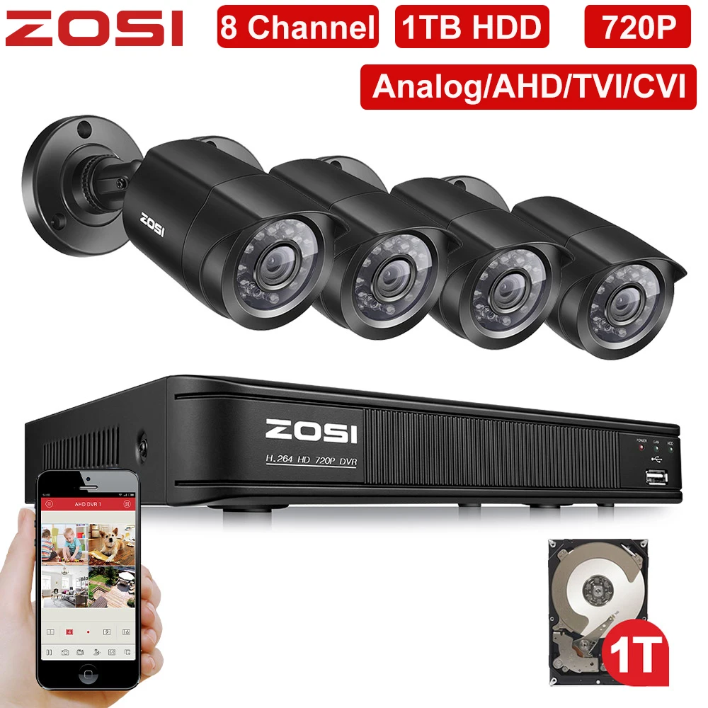

ZOSI 700TVL Realtime 960H 8CH H.264 DVR 4x 1/3" CMOS IR Cut 4.6mm Lens Day Night Outdoor CCTV Camera Security System