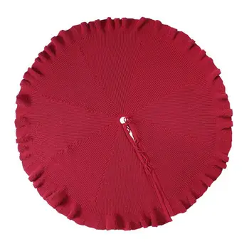 

48 Inch Wrinkled Curl Christmas Tree Skirt Red Knit Mat Cover Ornament Holiday Party Decoration