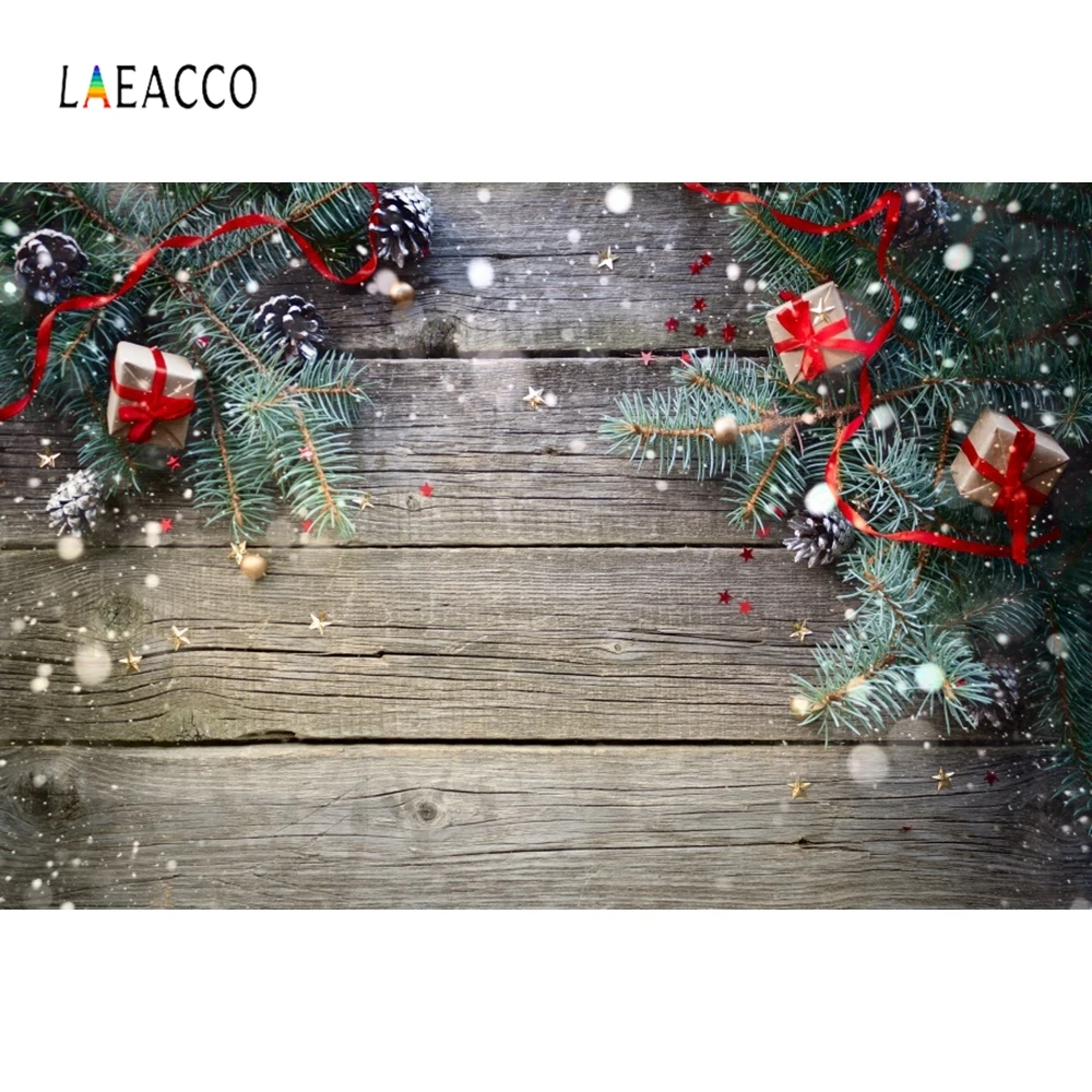 Laeacco Christmas Tree Photography Backgrounds Wooden Board New Year Customized Portrait Photographic Backdrops For Photo Studio |