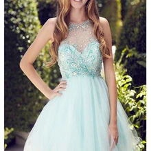 Мятного цвета со стразами для ежегодной встречи выпускников платья кристаллами короткая фатиновая мини-платье трапециевидной формы для девочек платье застежкой-молнией на спине