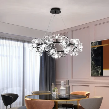 

Snowflake Chandelier Nordic Lighting Fixtures Creative Black Circle Luxury Atmosphere Lights for Living Room Hotel Lobby Bedroom