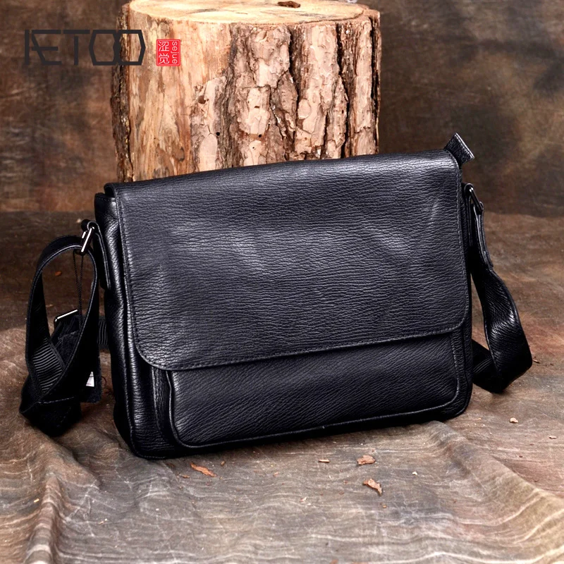 

BJYL Leather slantbag, men's one-shoulder leather vertical business casual bag, trend men's bag