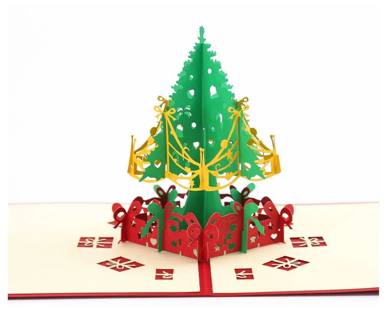 

Christmas 3D Stereoscopic Greeting Cards Handmade Paper Carved Christmas Tree Carved Hollow Greeting Card