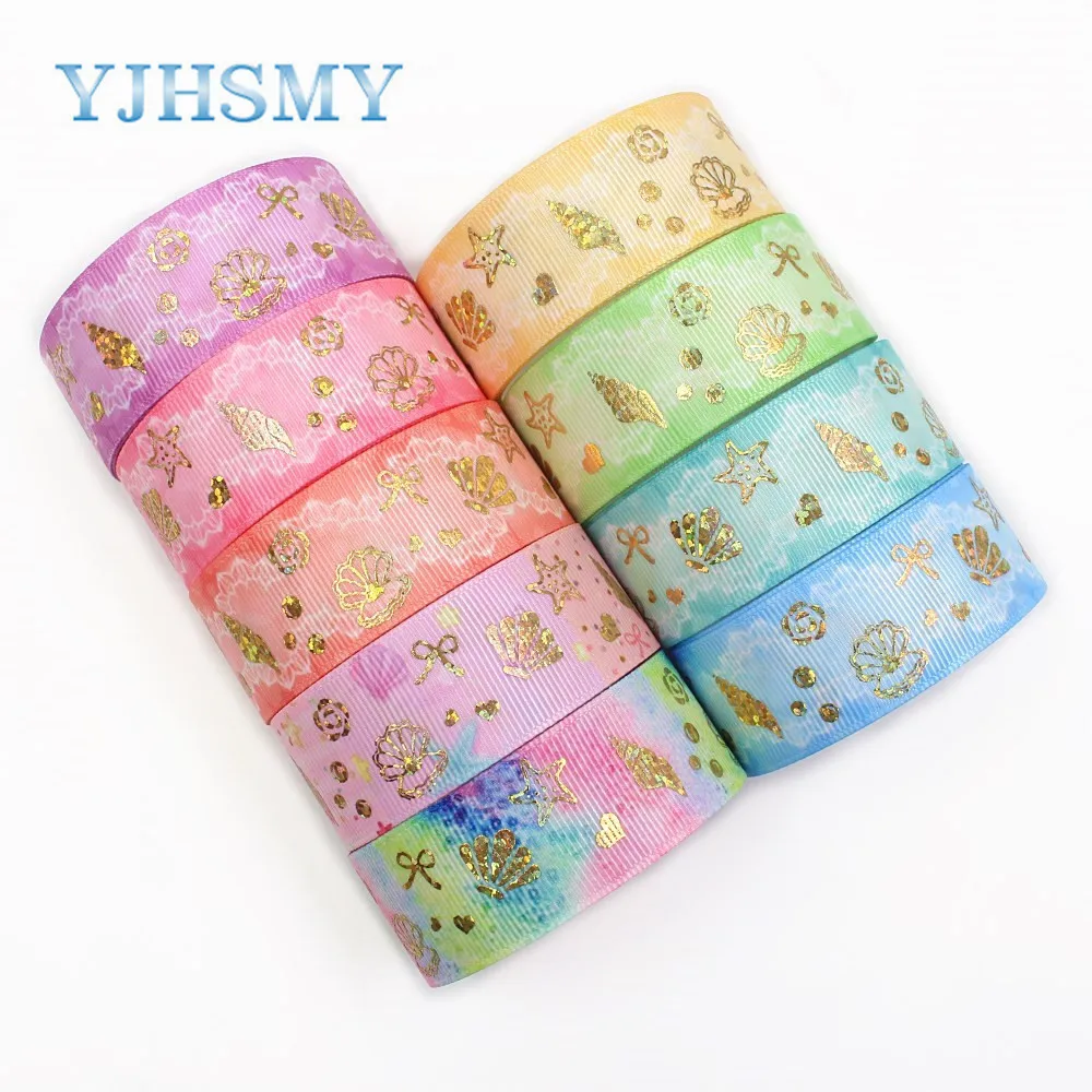 YJHSMY I-19826-200 ,25mm,5yardsBronzed marine pattern printed grosgrain ribbon packaging design, DIY accessories handmade materi