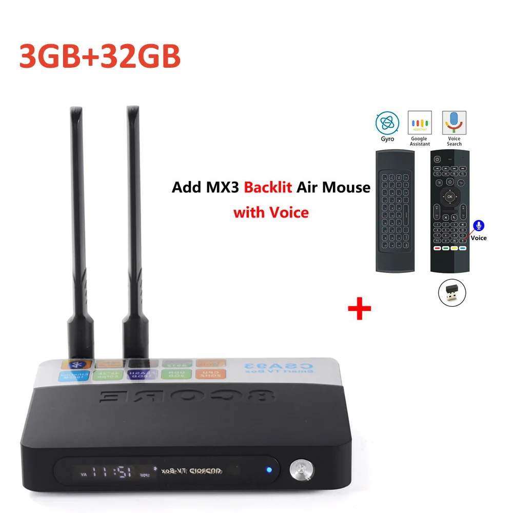 CSA93, приставка Android Tv Box Amlogic S912 Восьмиядерный 64-разрядный процессор 2 Гб оперативной памяти, 16 Гб встроенной памяти, 2,4G/5,8G двойной WI-FI LAN 1000 м Bluetooth4.0 4k HD H.265 Декодер каналов кабельного телевидения - Цвет: 3GB32GB add mx3l mic
