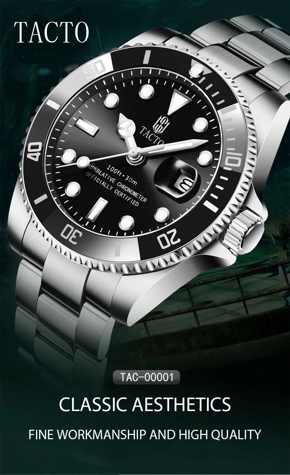 2021 TACTO Mens Watches Top Brand Luxury Gmt-Driver Sports Watches Black Steel Case Rotated Male Wrist Watch Relogios Masculinos