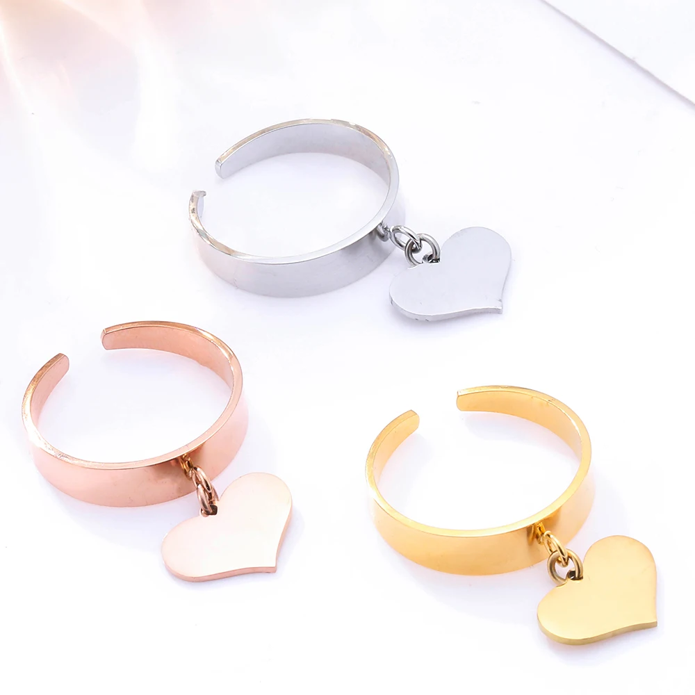Double Heart Stainless Steel Rings for Women Gold Silvery Wedding Engagement Charm Female Rings 2021 Trend Jewellery Party Gifts