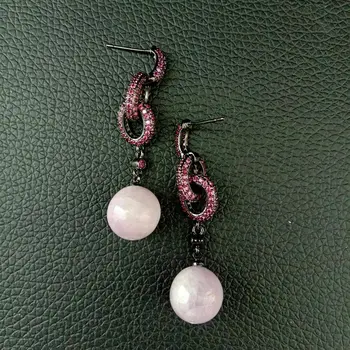 

Natural Pink Round Kunzite Cubic Zirconia Pave Loop Post Earrings free shipping