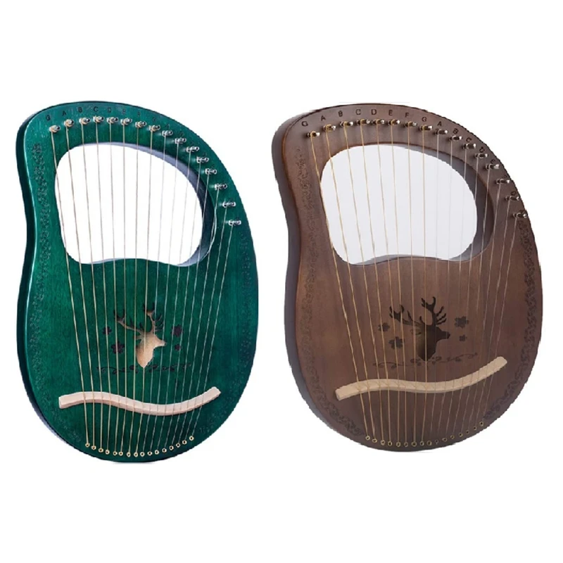 

Lyre Harp 16 String Harp Heptachord Mahogany Lye Harp with Tuning Wrench for Music Lovers Beginners,Dark Green