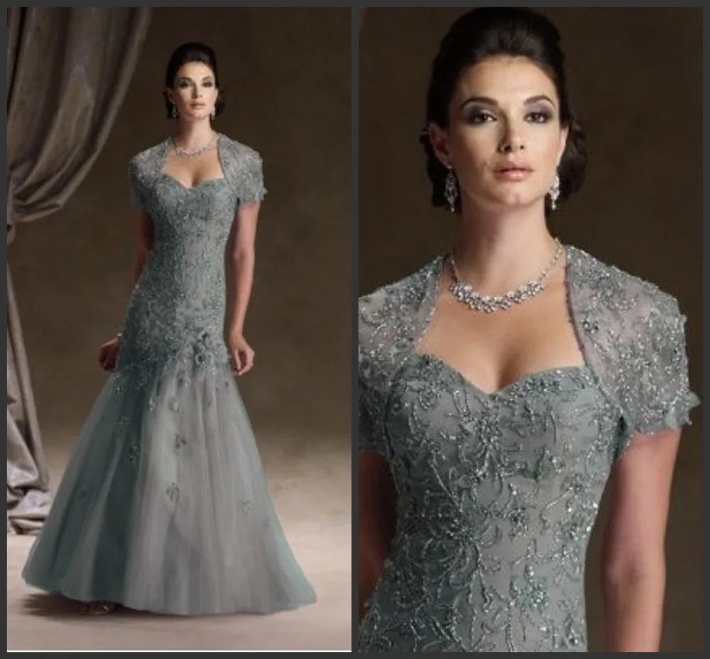 

Mermaid Sweetheart Long Appliqued Beaded Fashion Elegant 2016 Unique Mother of the Bride Dresses with Jacket Short Sleeve HM54