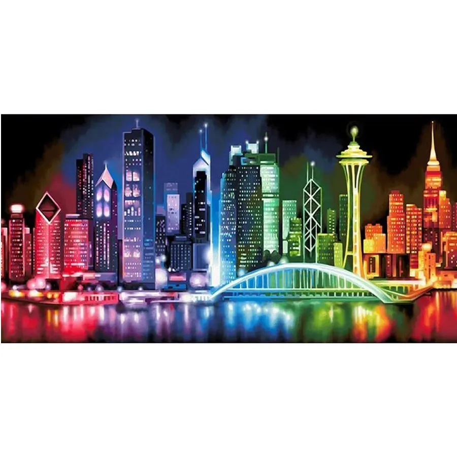 Diamond Embroidery Landscape Picture Of Rhinestone bridge Light abstract City night DIY Diamond Painting Cross Stitch Home decor_副本