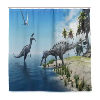 

Unique Shower Curtain Animal Wild Suchomimus Dinosaur Print Eco-Friendly with 12 Hooks in Bathroom W72 xH96