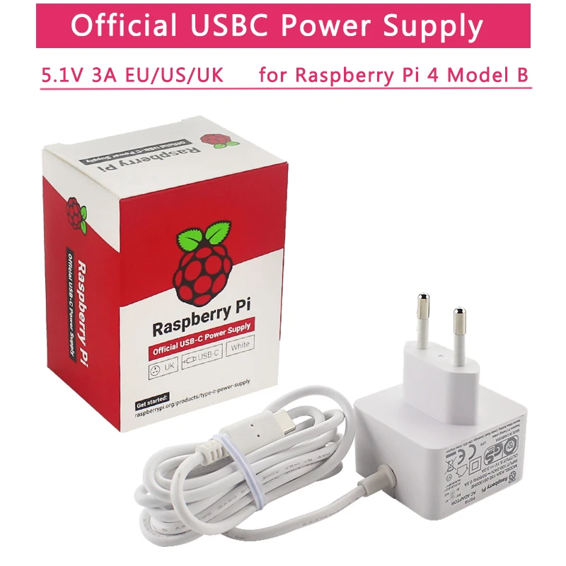 Raspberry Pi 4 Официальный USB-C адаптер питания 5,1 В 3 А источник питания 1,5 м 18 AWG кабель зарядное устройство для Raspberry Pi 4 Модель B