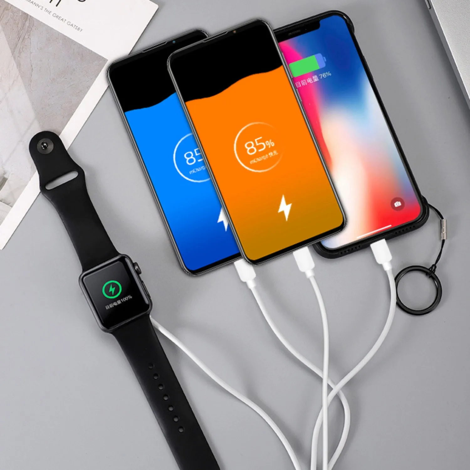 Phone Watch Charger Micro USB Type-C Android 4in1,3in1,2in1 Charging Cable Dock For iphone Apple Watch  iWatch Xiaomi Samsung