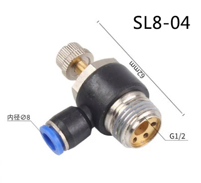 SL4 пневматический L Тип регулятор скорости потока 4-12 мм OD шланг трубки 1/" 1/4" 3/" 1/2" BSP Мужской газовый воздушный поток предельный клапан быстрый монтаж - Цвет: SL8-04