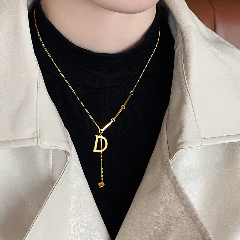 2020 new classic titanium steel D letter pendant Necklace for woman fashion jewelry autumn sweater chain girl's neck chain - Image 4
