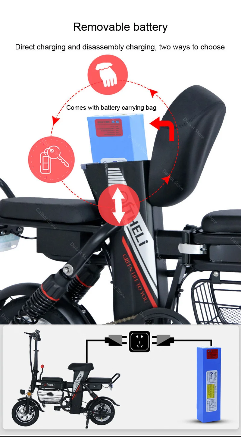 Powerful Electric Bike Two Wheels Electric Bicycles 12'' 350W Adults Mini Folding Electric Scooter With Basket Motor Lock (4)