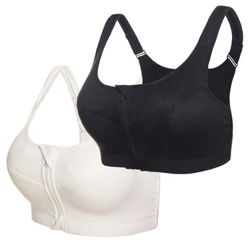 

2PC 5XL Women Zipper Push Up Sports Bras Vest Black Underwear Shockproof Breathable Gym Fitness Athletic Running Sport Tops