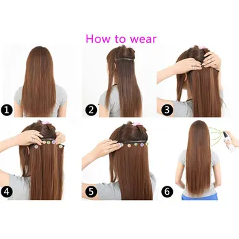 S-noilite long Clip in One Piece Hair Extensions black brown blonde 5 Clips in Hair Extension Synthetic Natural hair Hairpiece 6