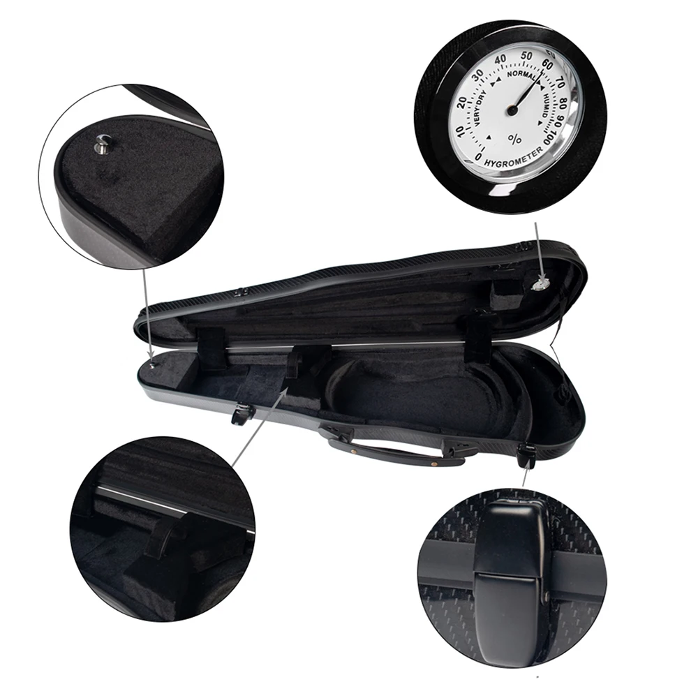 

Hot New Durable 4/4 Full Size Violin Hard Case Complex Carbon Fiber Material Built-in Hygrometer Black with Carry Handle Straps