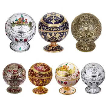 

Durable Portable Alloy Round Ball Ashtray Car Ashtray Mini Ashtray Relief Stamped Pattern Gift for Outdoor Indoor