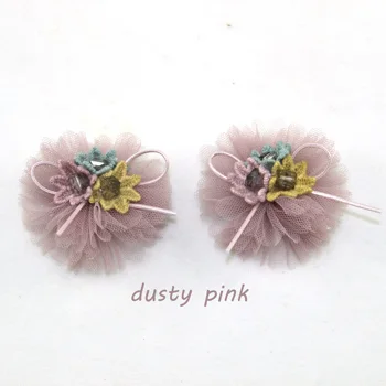 

6PCS 6CM Handmade Mesh Tulle Fabric Flower 3small flower middle Accessory for DIY Headband Bridal Flower Lapel Wedding Bouquets