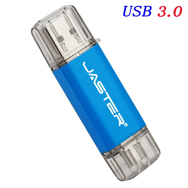 JASTER Тип C USB флеш-накопитель OTG флеш-накопитель 128 Гб 64 ГБ 32 ГБ 16 ГБ Флешка 2 в 1 дизайн Usb флешка для type-C мобильных/планшетных ПК - Цвет: Blue