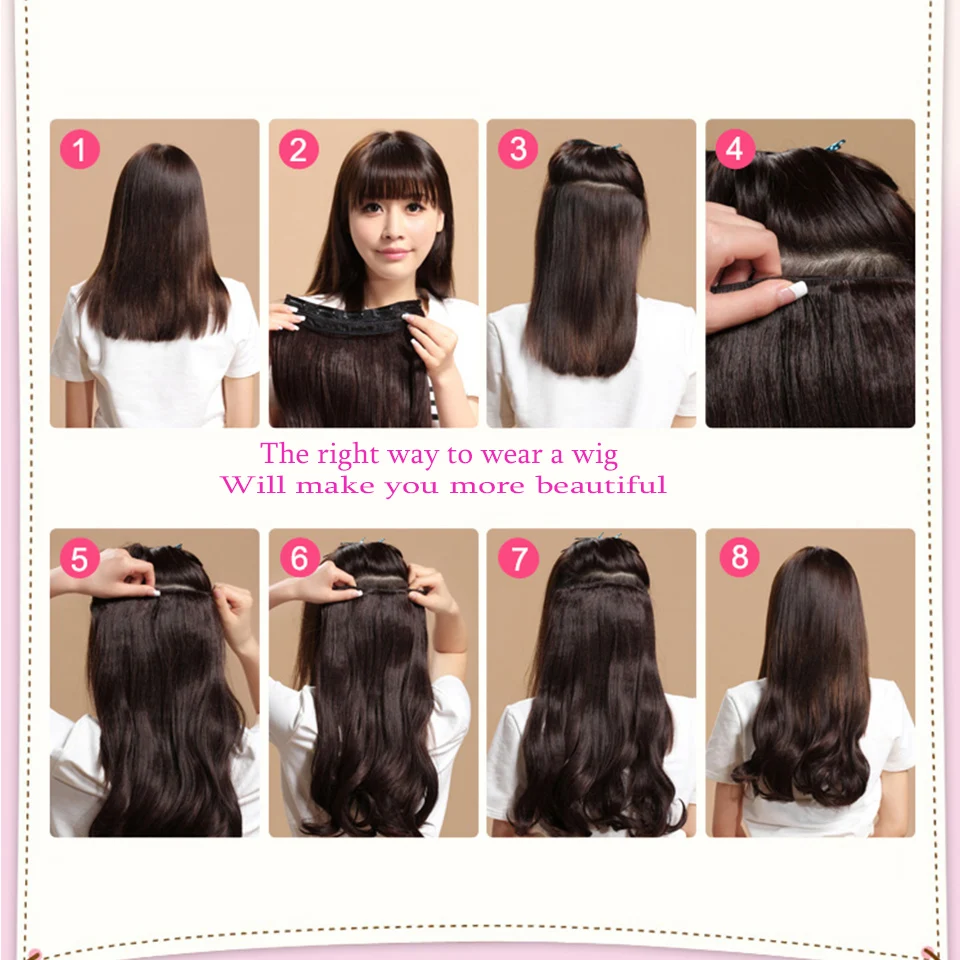 WTB Для женщин 24 дюйма длинные волнистые 5 зажимов в Одна деталь наращивание волос Синтетический термостойкий парик натуральный чёрный; коричневый шиньоны