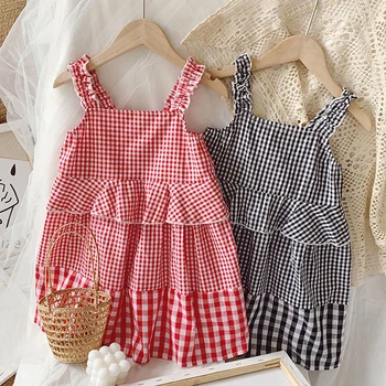 

Girls Dress Princess Tutu Party Gown Birthday Dress Fashion Plaid Baby Clothes Children New Summer