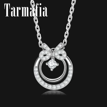 

Hot Real 925 Sterling Silver Fashion Elegant CZ Bowknot Pendant Necklace Women Fine Jewelry Wedding Engagement Valentine Gift