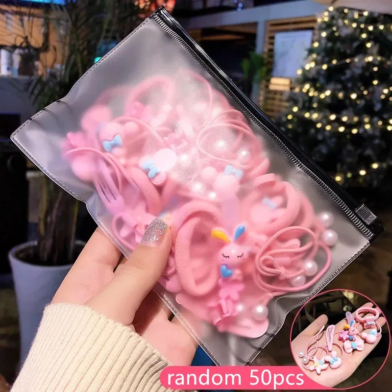 Pink Random 50pcs 40/50 шт./пакет стильная футболка с изображением персонажей видеоигр эластичные резинки для волос, резинки Цветочные резинки для волос аксессуары для девочек резинки для волос резинки резинка для волос - Цвет: Pink Random 50pcs