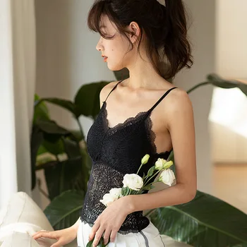 

Hot Selling Spring and Summer Sexy Lace Beauty Back Camisole Female Wrap-around Base with Chest Pad Underwear Female Wholesale